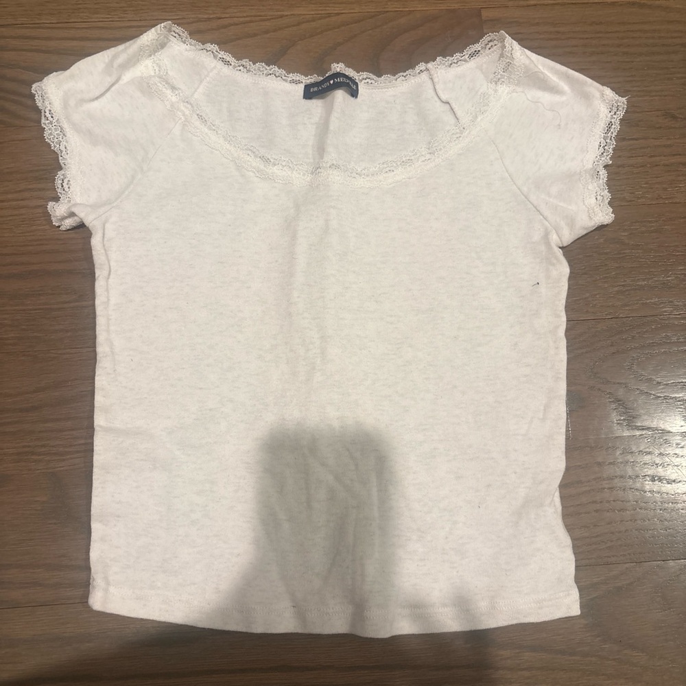 Brandy Melville White Lace Edge Tee